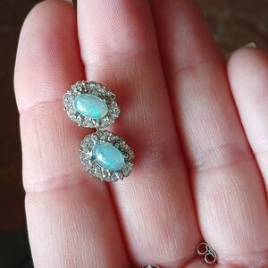 New Oval Blue Opal Silver Stud Earrings.
